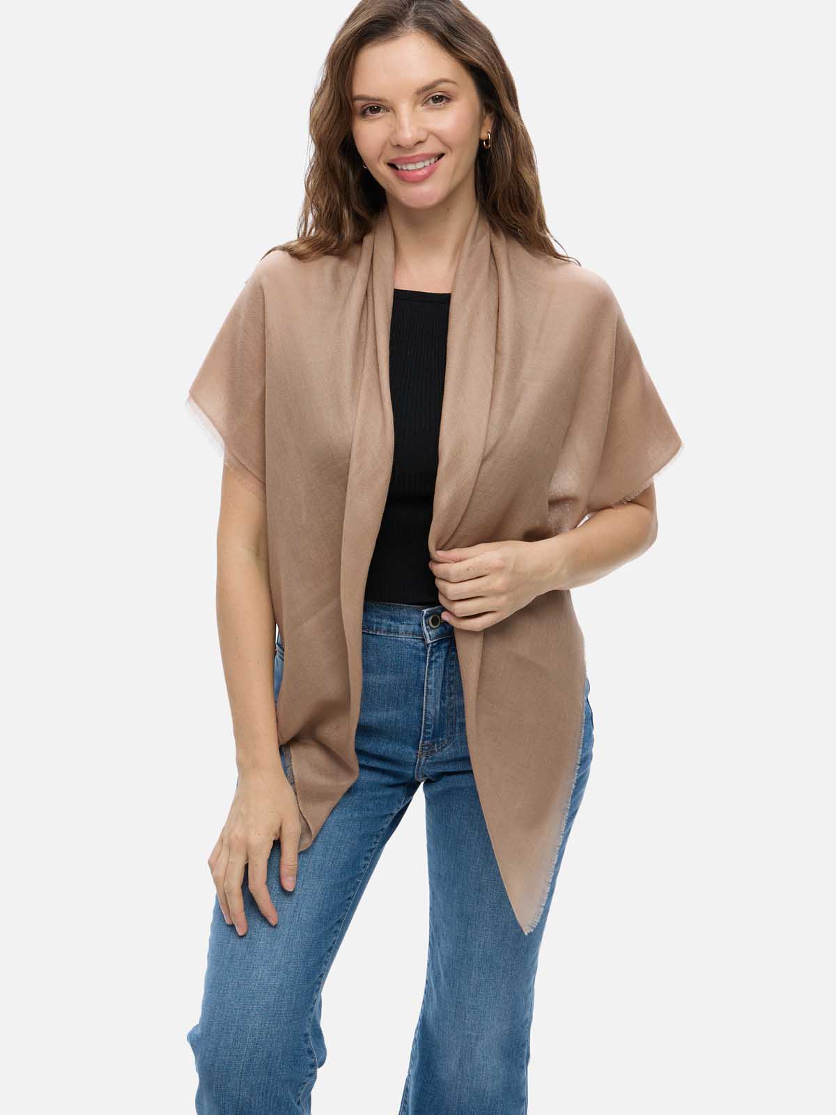 Square - Featherlight Solid Cashmere Scarf - Camel