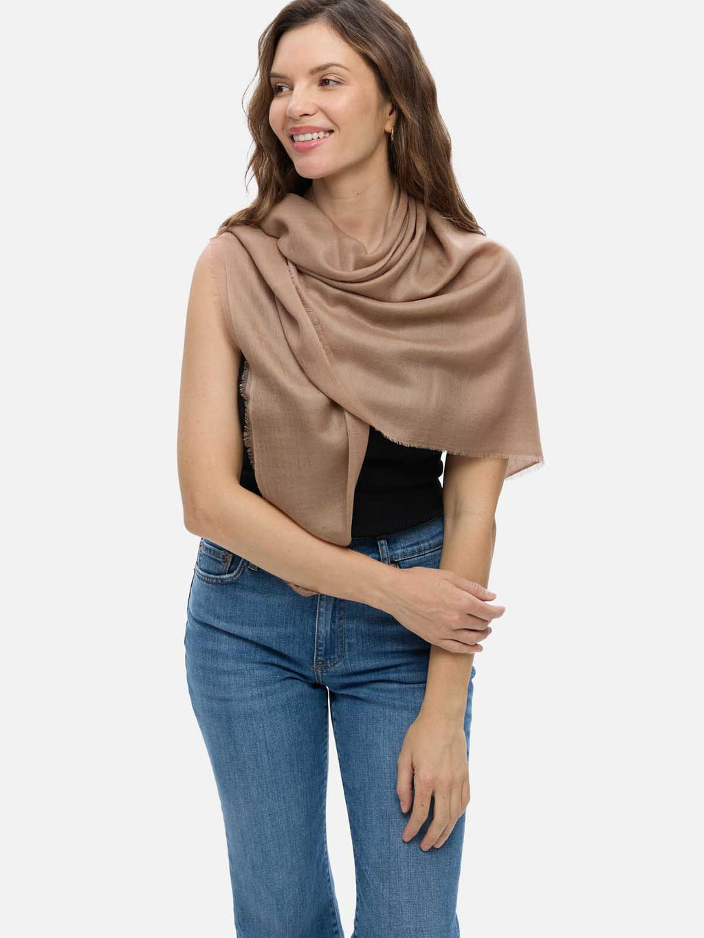 Square - Featherlight Solid Cashmere Scarf - Camel